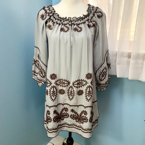 Anthropologie Dresses & Skirts - Anthropologie Blue Tassel Embroidered Silk Dress Size XS